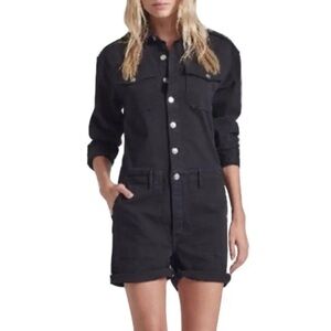 CURRENT /ELLIOTT  Women’s The crew shortall buttons  denim overalls romper  1